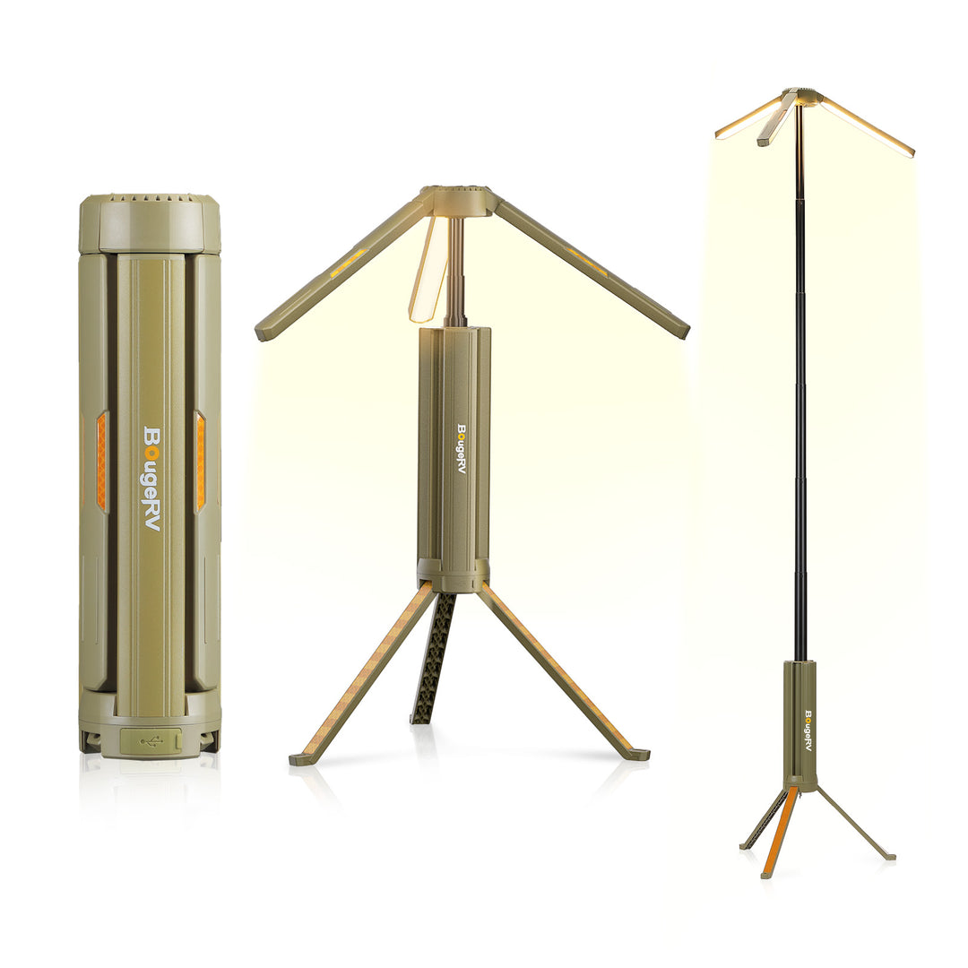 BougeRV Nouvelle lampe de camping portable d'extérieur pliable avec panneau solaire 100 W
