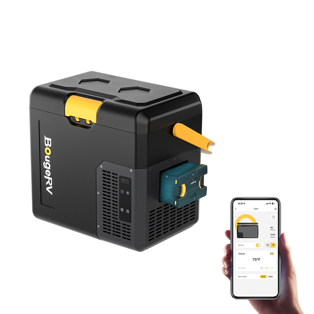 BougeRV CRH 18 litres Réfrigérateur portable pour voiture Noir avec batterie 173 Wh