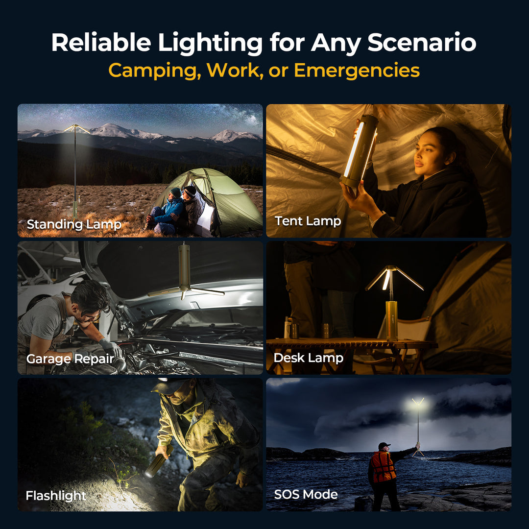 BougeRV Nouvelle lampe de camping portable d'extérieur pliable avec panneau solaire 100 W