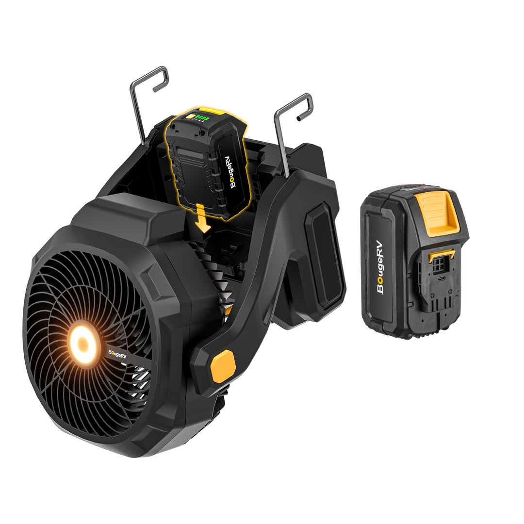 Ventilateur d'extérieur portable sans fil F02 pour chantier, avec batterie de 144 Wh