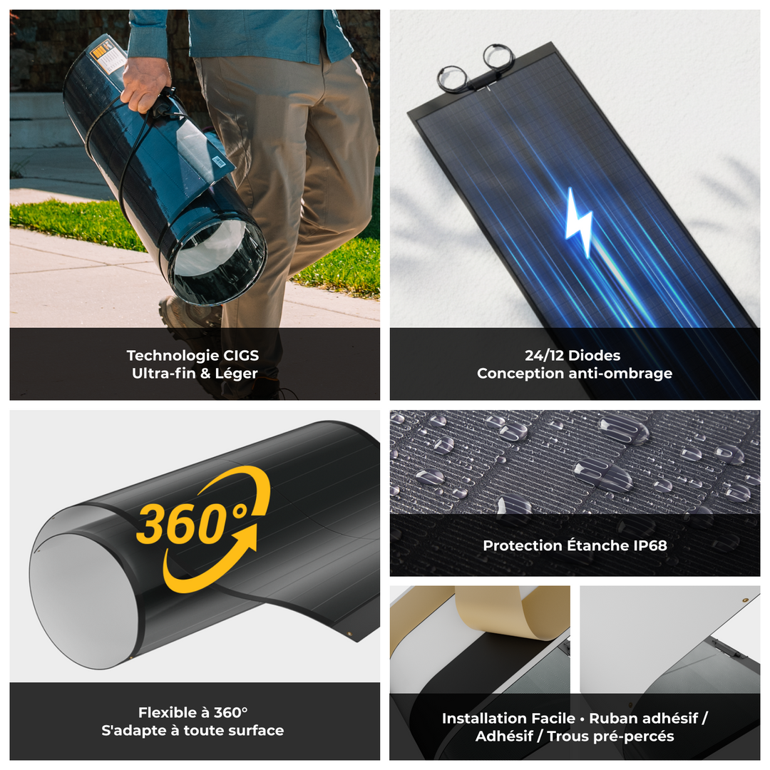 BougeRV Yuma 200W CIGS Panneau solaire 360° Modules solaires flexibles (ruban adhésif)