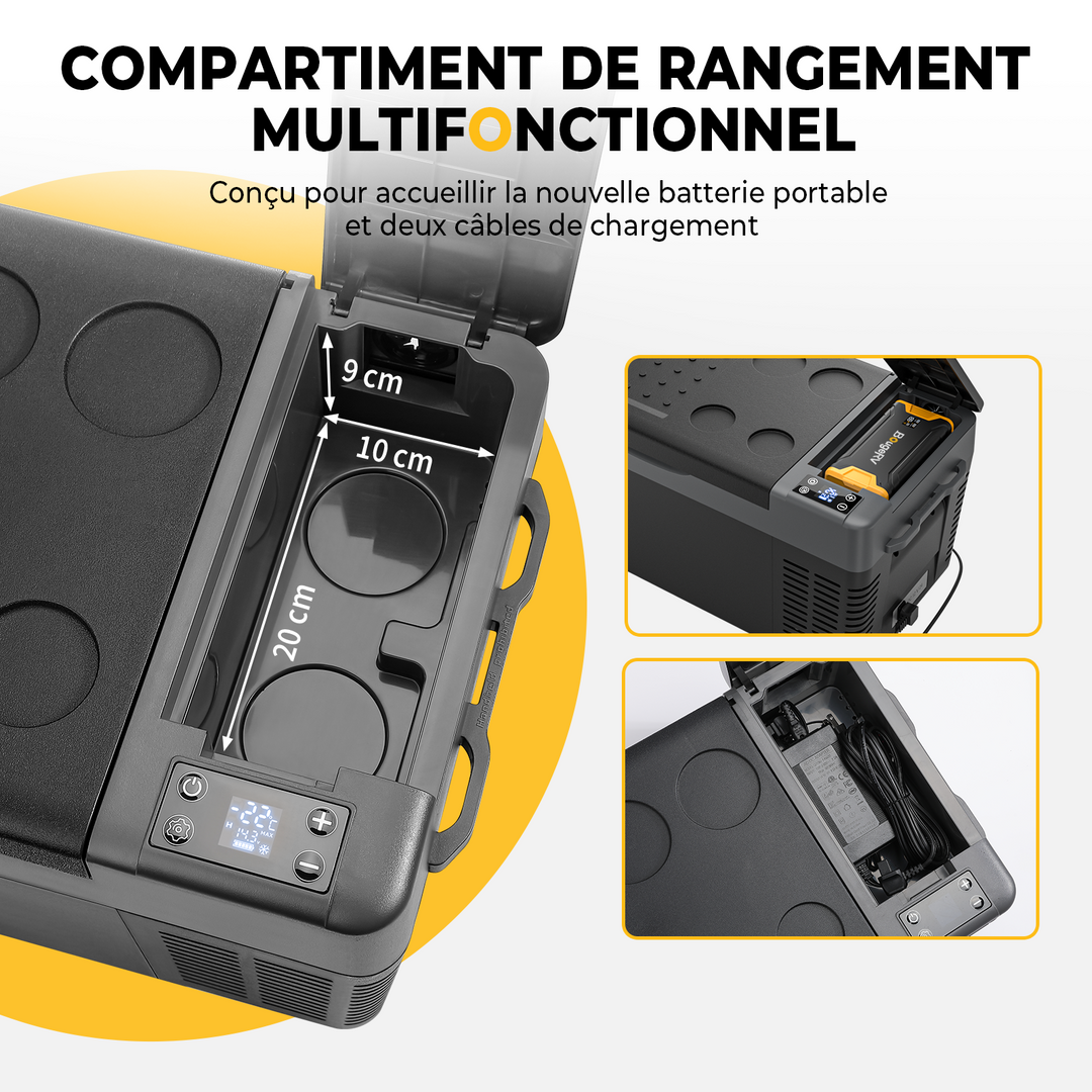 BougeRV CRPRO 29L 12V Réfrigérateur portable pour voiture Noir avec batterie 277Wh
