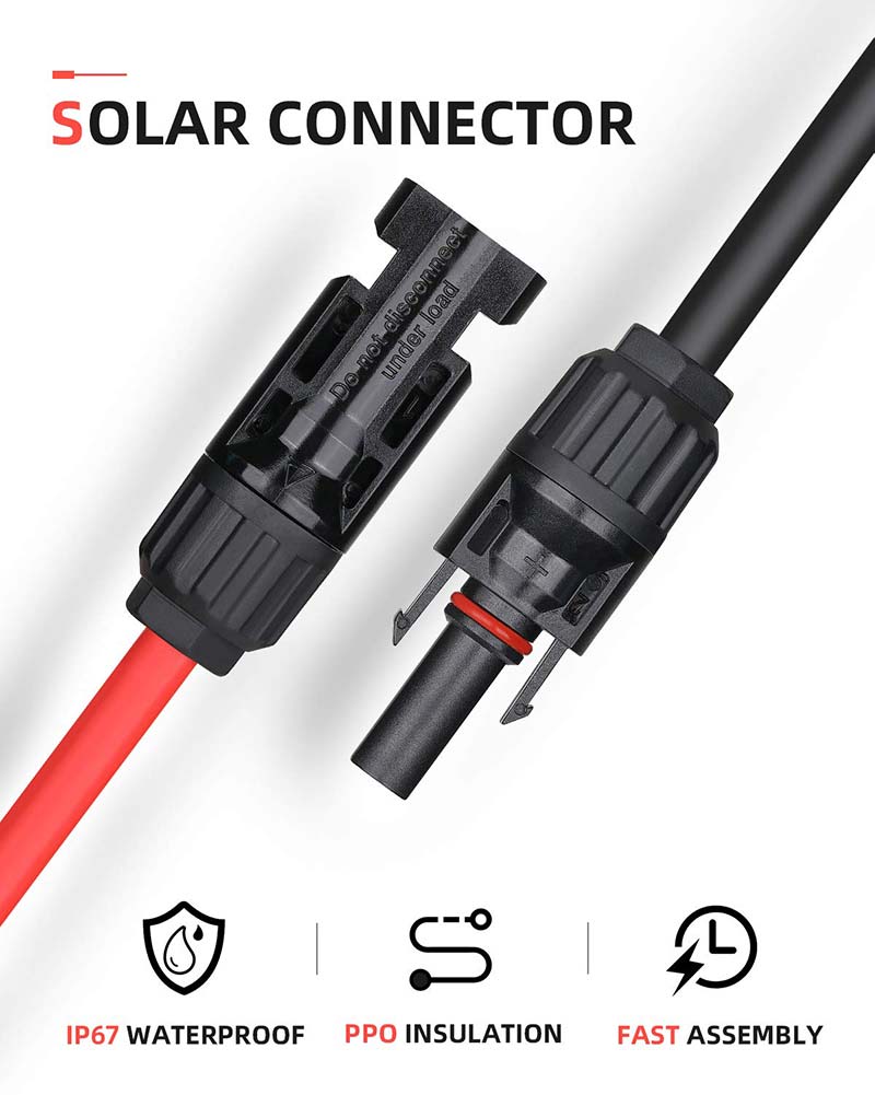 BougeRV 10AWG Câble de raccordement pour modules solaires (xm rouge + xm noir)