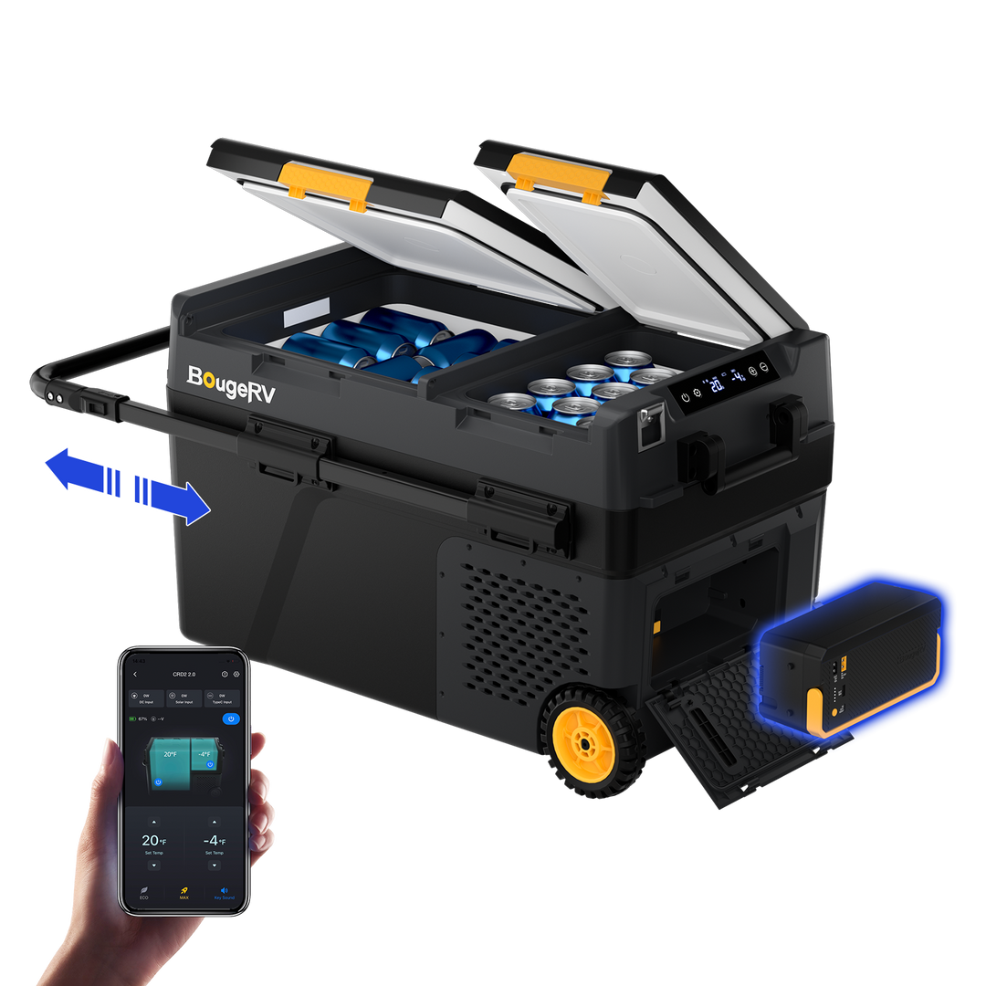 BougeRV Nouveau CRD2 V2.0 Réfrigérateur portable 12 V à deux zones de 40 litres