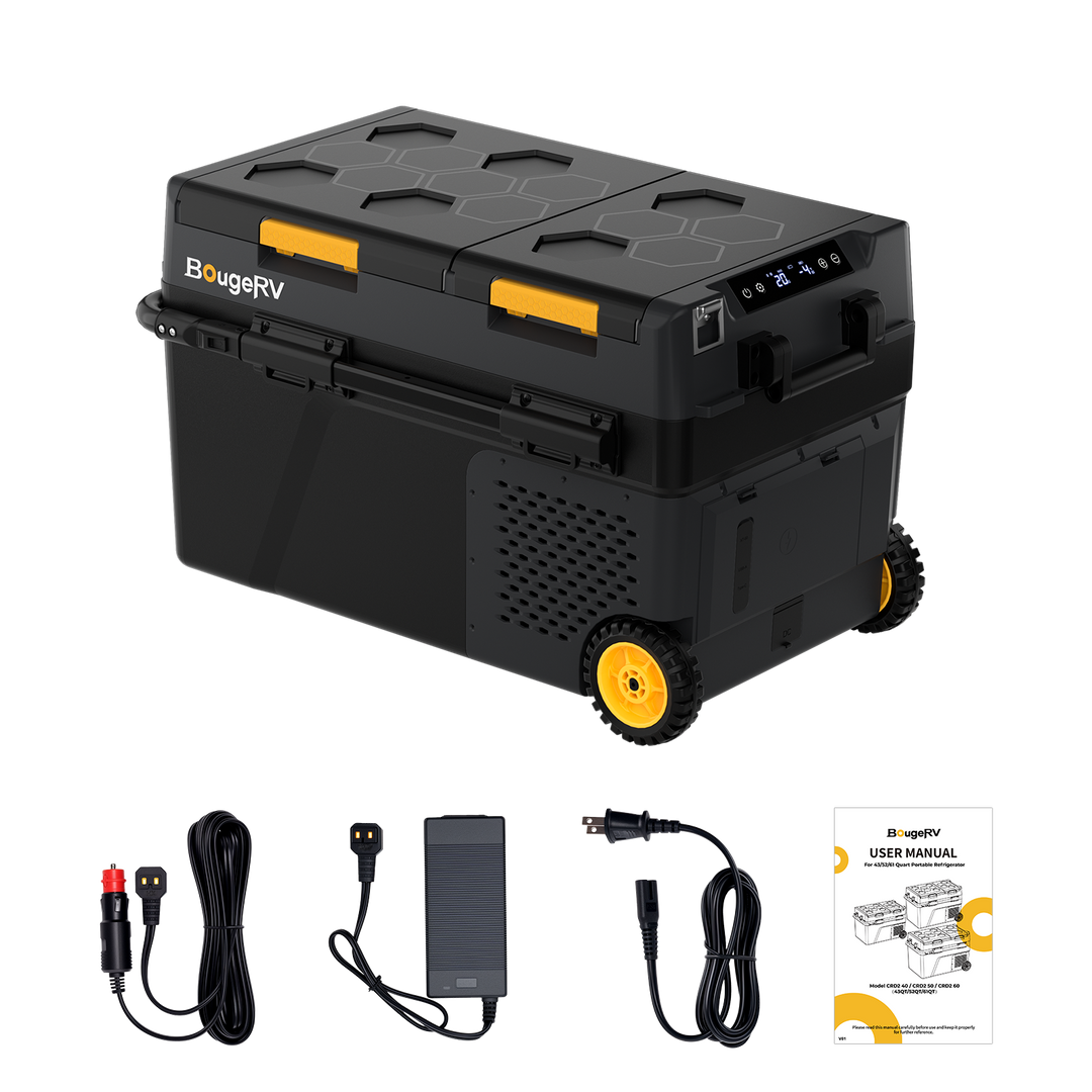BougeRV Nouveau CRD2 V2.0 Réfrigérateur portable 12 V à deux zones de 40 litres