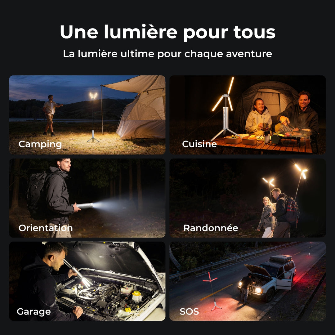 BougeRV Nouveau T1 Lampe de Camping Télescopique Portable (Argent)