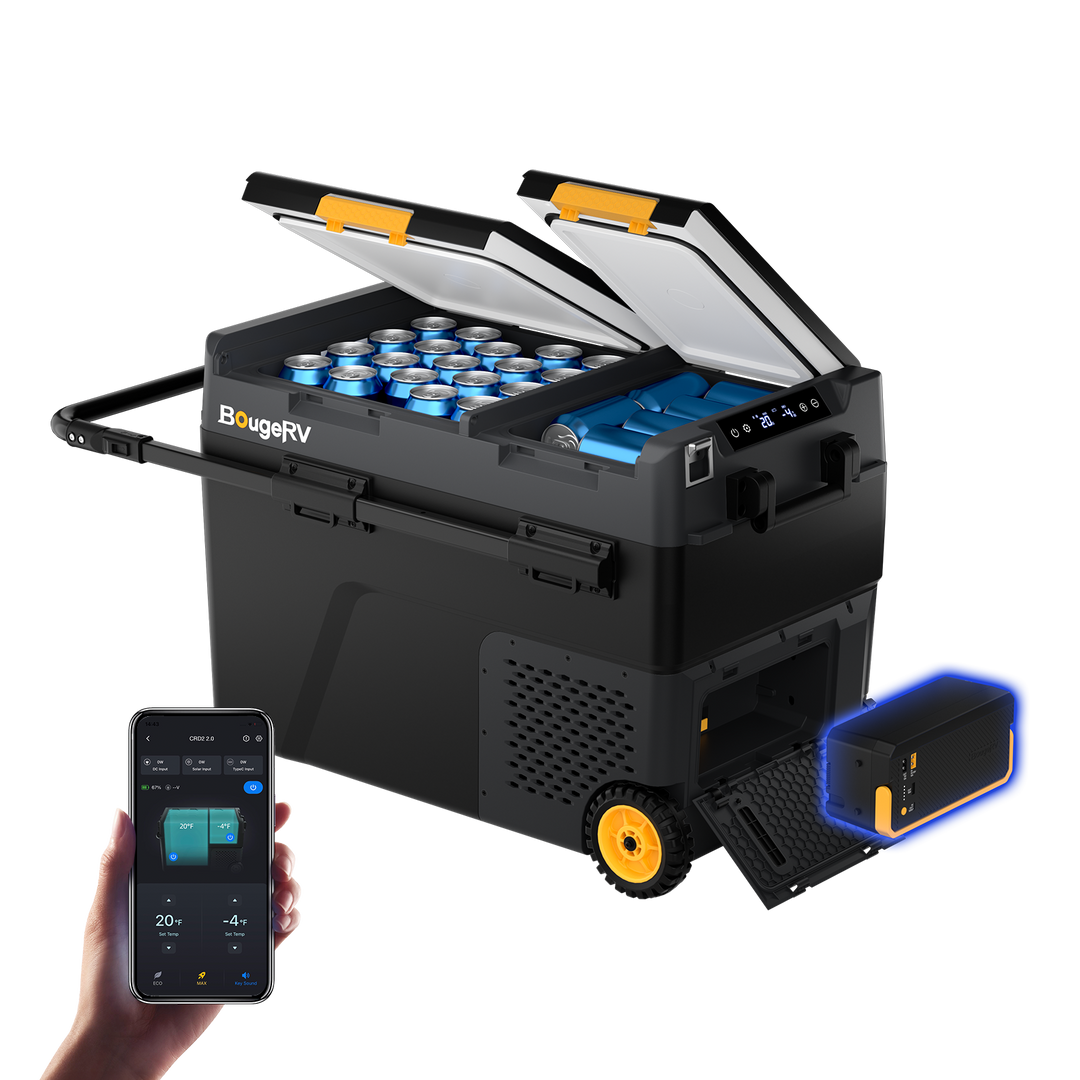 BougeRV Nouveau CRD2 V2.0 Réfrigérateur portable 12 V à deux zones de 49 litres