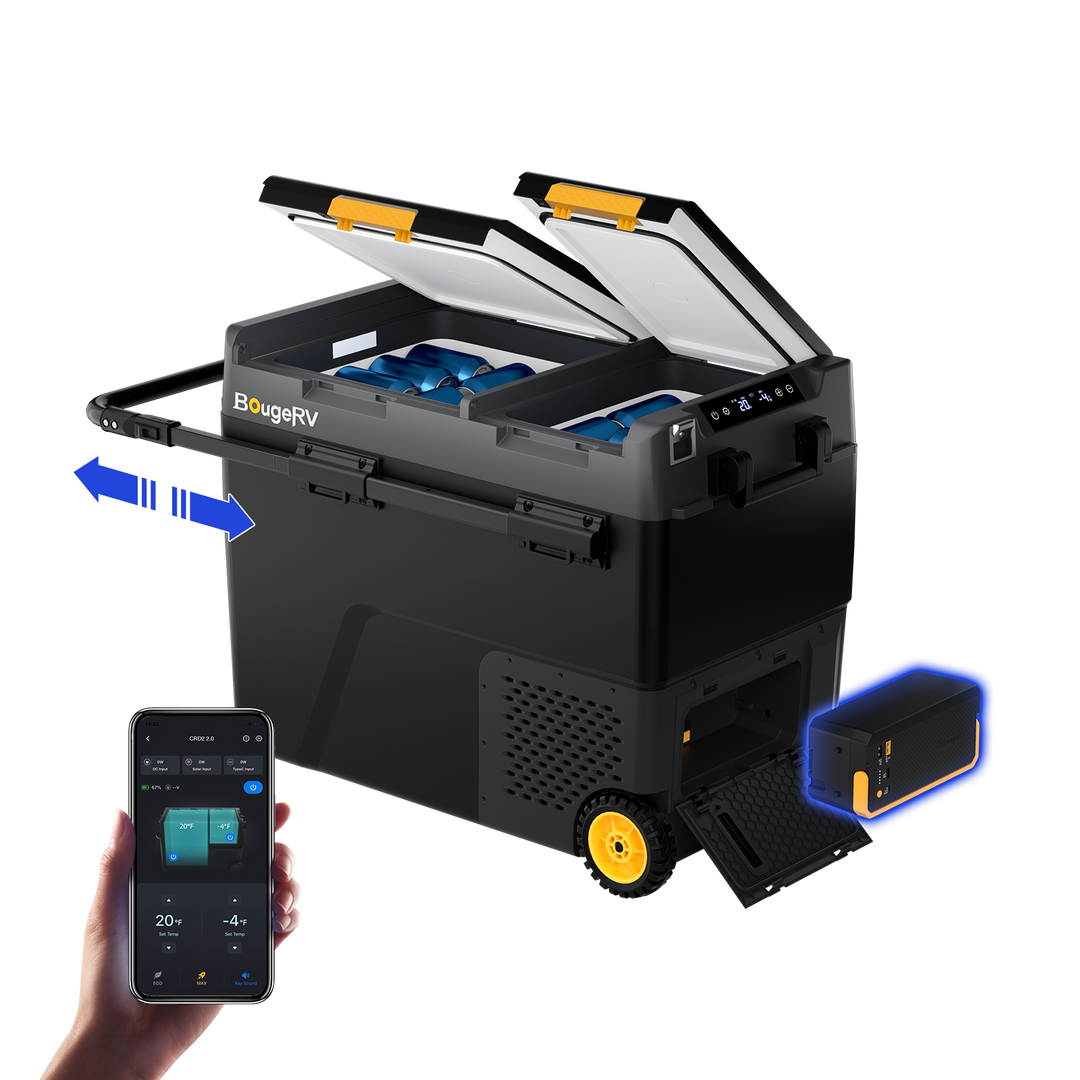 BougeRV Nouveau CRD2 V2.0 Réfrigérateur portable 12 V à deux zones de 57 litres