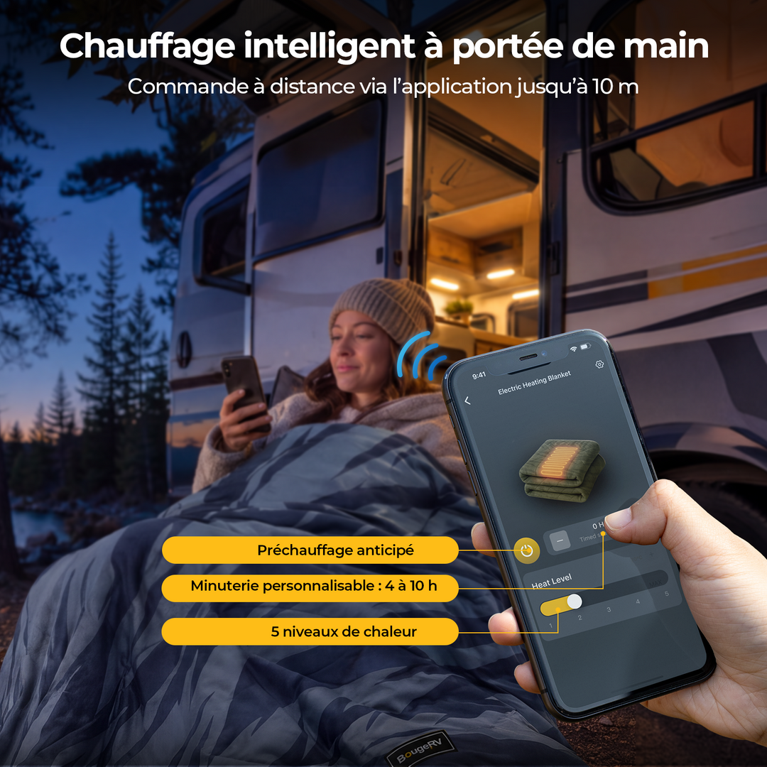 BougeRV Couverture électrique portable 12 V (bleu)