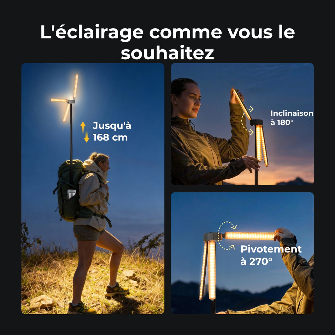 BougeRV Nouveau T1 Lampe de Camping Télescopique Portable (Argent)