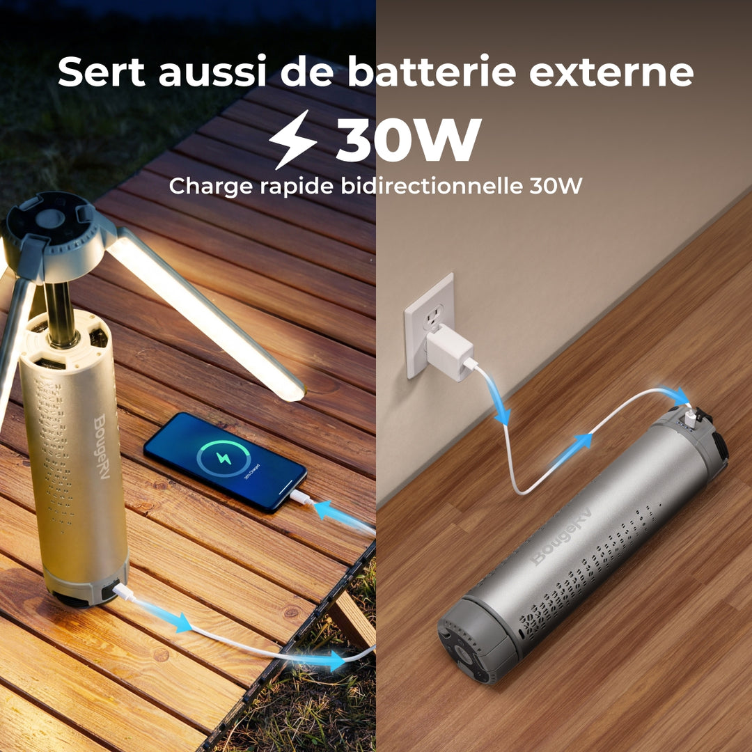 BougeRV Nouveau T1 Lampe de Camping Télescopique Portable (Argent)