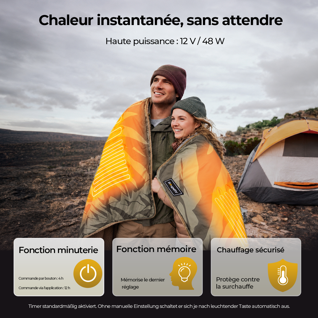 BougeRV Couverture électrique portable 12 V (verte)