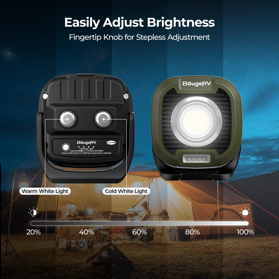 BougeRV AL05 PRO lampe de camping rechargeable, éclairage d'urgence à intensité variable