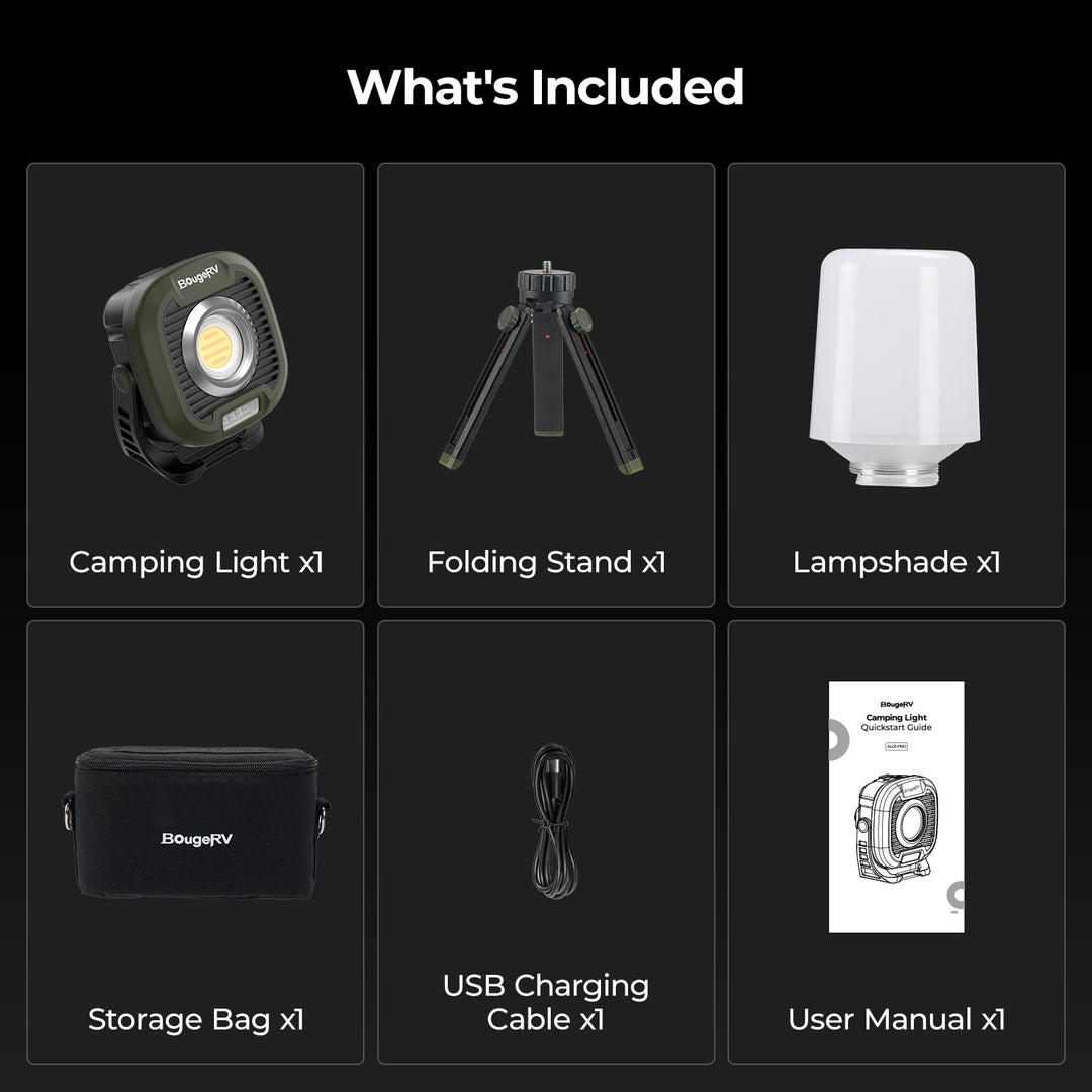 BougeRV AL05 PRO lampe de camping rechargeable, éclairage d'urgence à intensité variable
