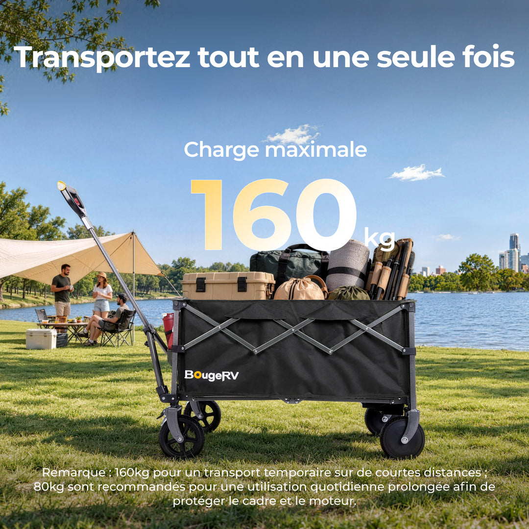 BougeRV LiteRover Chariot électrique utilitaire pliable pour le camping (Noir)