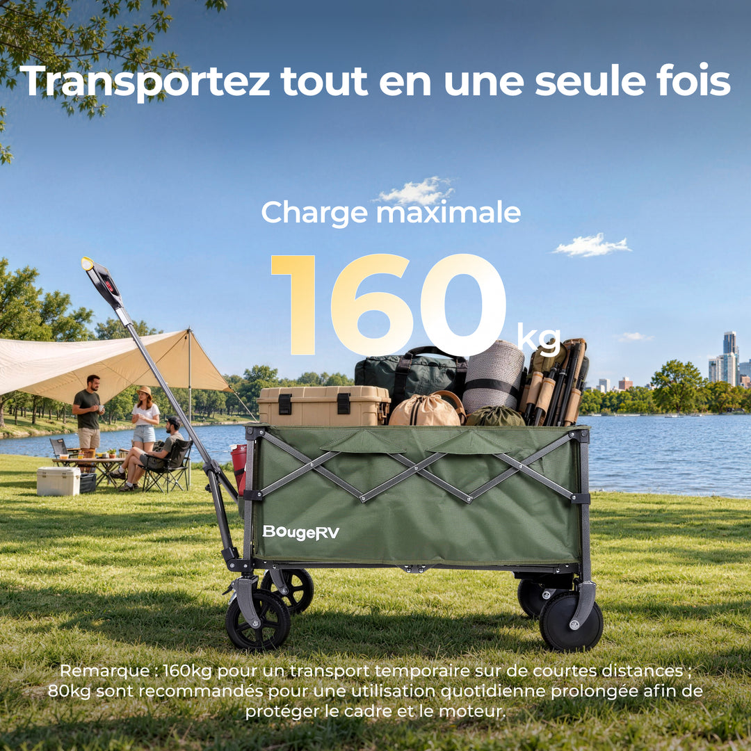 BougeRV LiteRover Chariot utilitaire électrique pliable pour le camping (Vert)