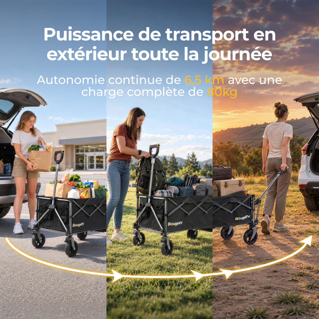 BougeRV LiteRover Chariot électrique utilitaire pliable pour le camping (Noir)