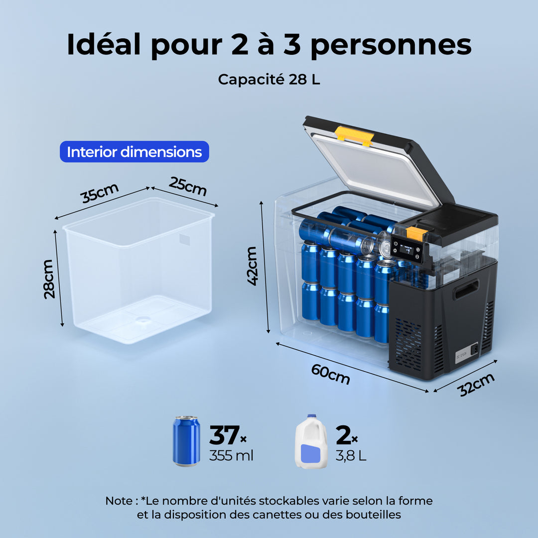 BougeRV Nouveau CRX3 28 L Réfrigérateur électrique portable 12 V