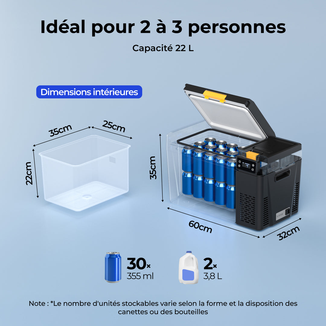 BougeRV Nouveau CRX3 22 L Réfrigérateur électrique portable 12 V