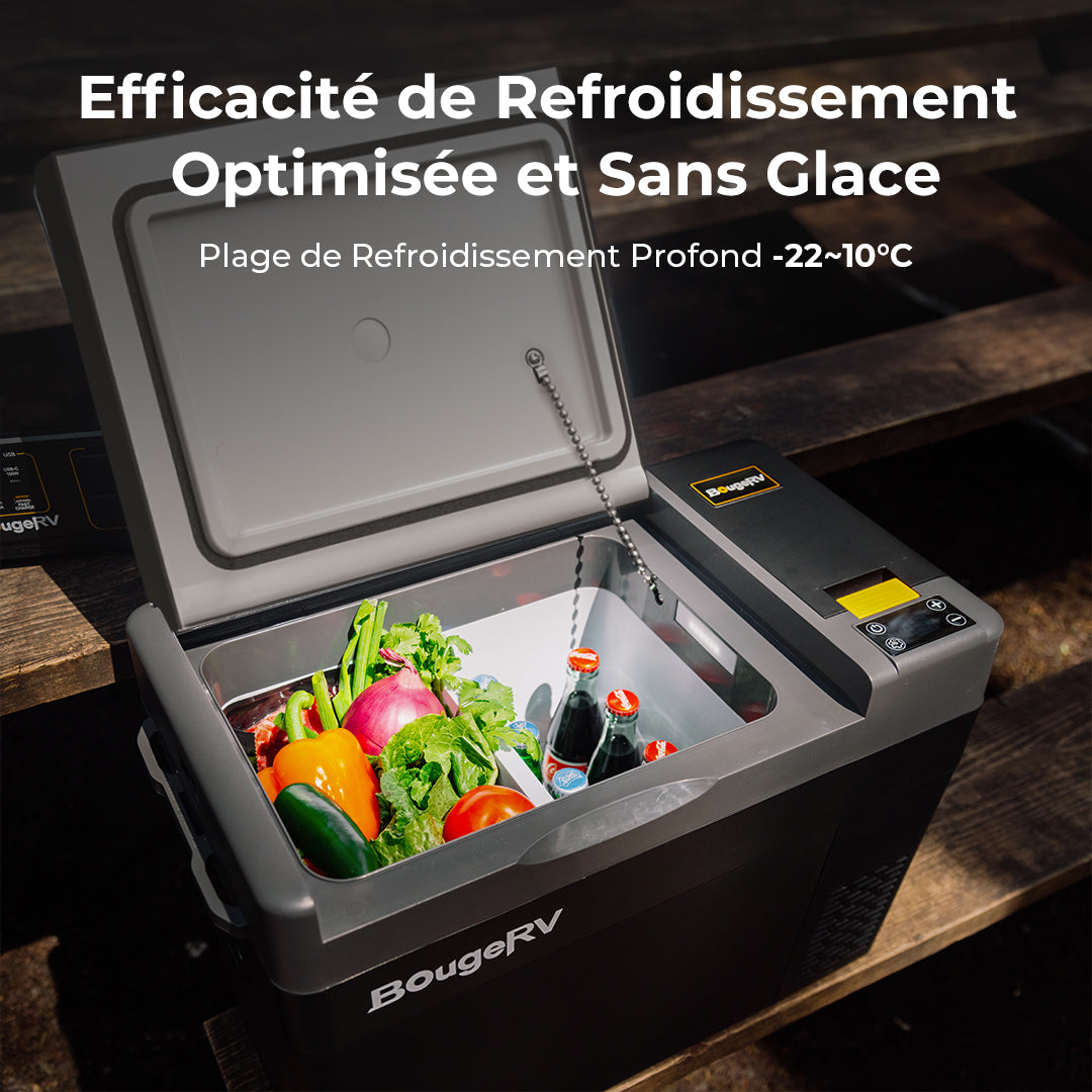 BougeRV CRPRO 20L 12V Réfrigérateur portable pour voiture Noir avec batterie 277WH