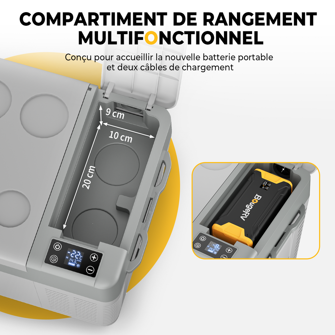 BougeRV CRPRO 20L 12V Réfrigérateur portable pour voiture blanc avec batterie 277Wh