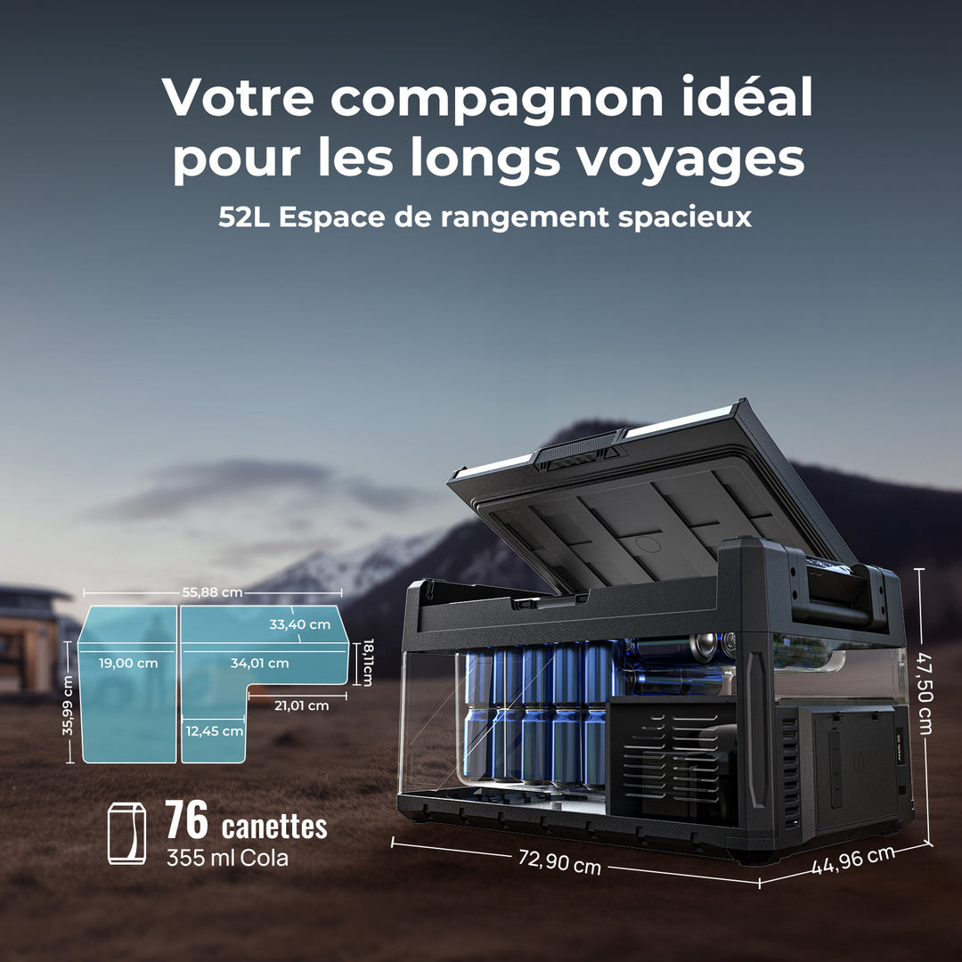 BougeRV Nouveau Rocky V3.0 52 L Réfrigérateur de voiture 12 V à deux zones