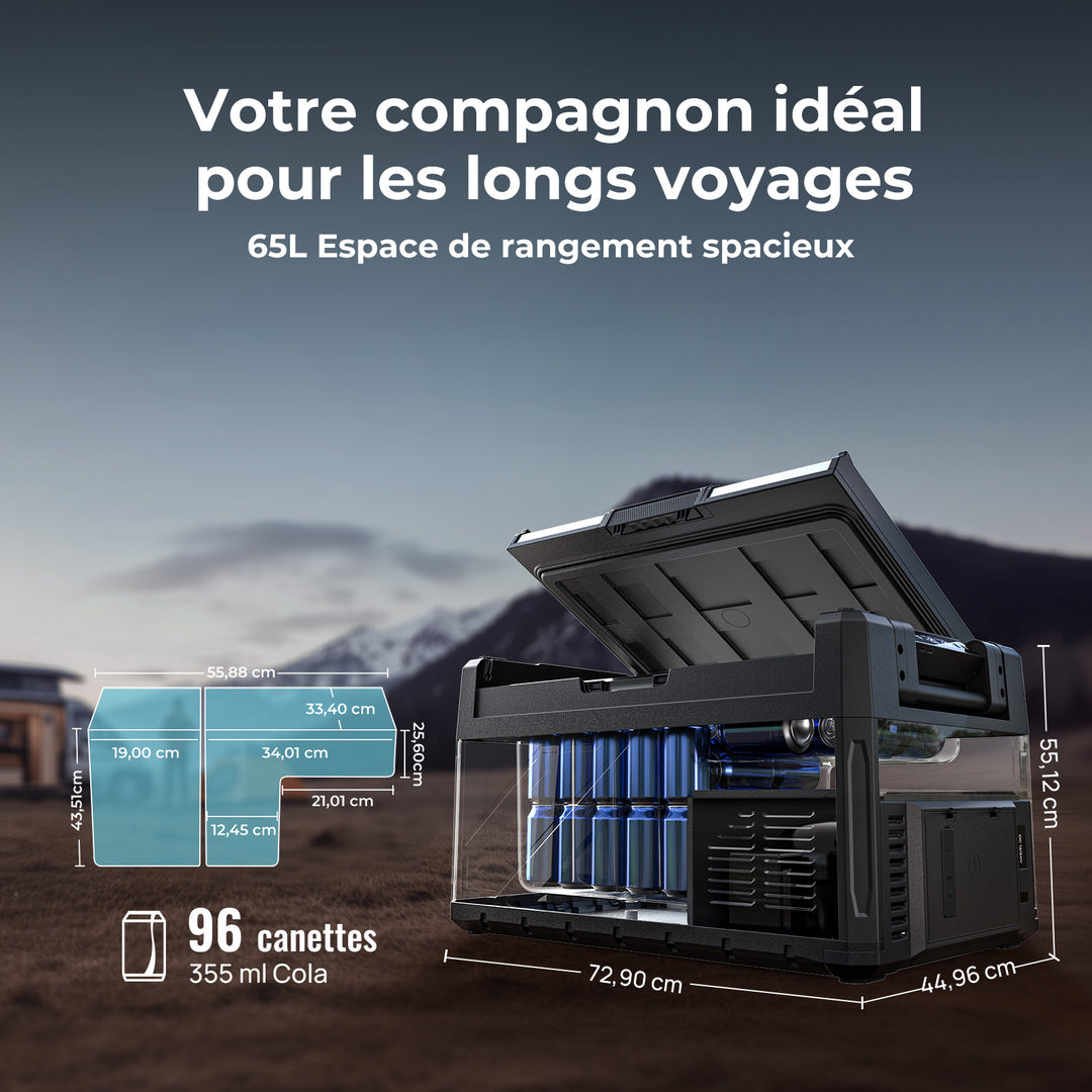 BougeRV Nouveau Rocky V3.0 65 L Réfrigérateur de voiture 12 V à deux zones