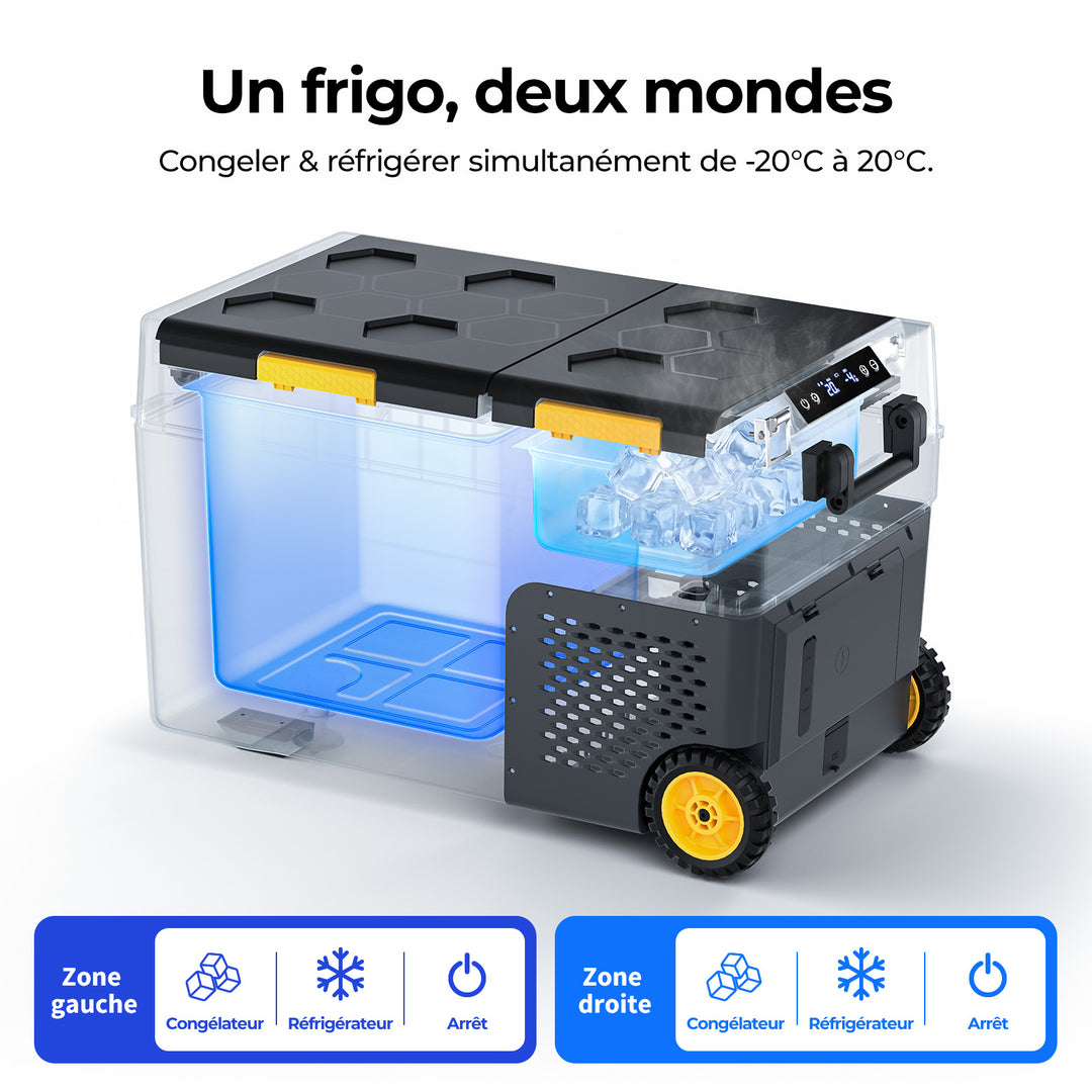 BougeRV Nouveau CRD2 V2.0 Réfrigérateur portable 12 V à deux zones de 49 litres