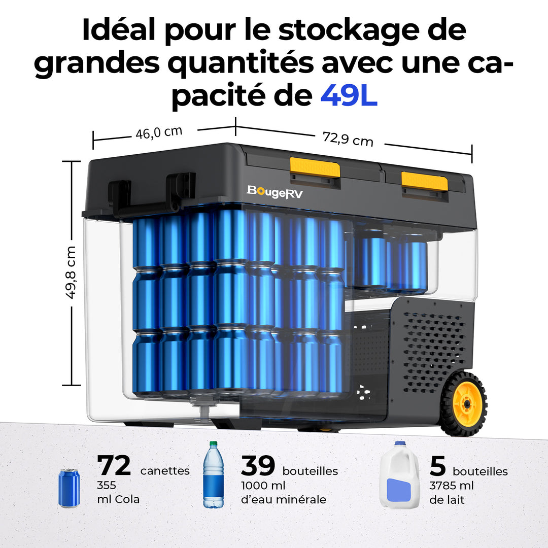 BougeRV Nouveau CRD2 V2.0 Réfrigérateur portable 12 V à deux zones de 49 litres