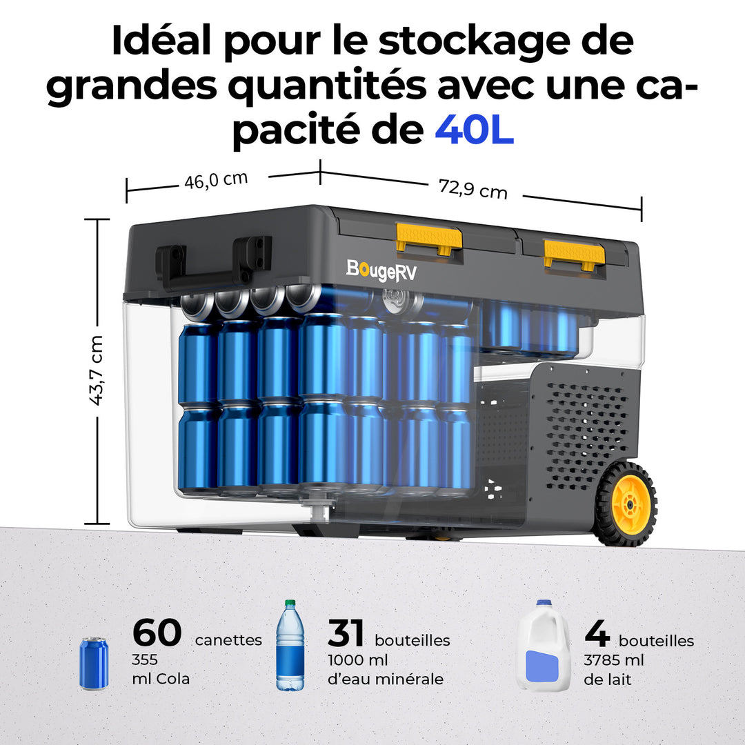 BougeRV Nouveau CRD2 V2.0 Réfrigérateur portable 12 V à deux zones de 40 litres
