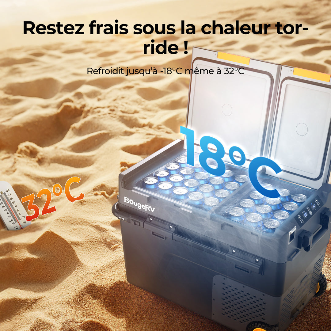 BougeRV Nouveau CRD2 V2.0 Réfrigérateur portable 12 V à deux zones de 49 litres