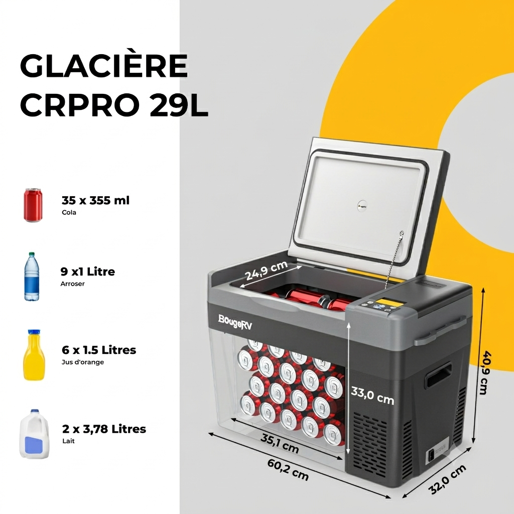 BougeRV CRPRO 29 litres 12V Réfrigérateur portable pour voiture Noir