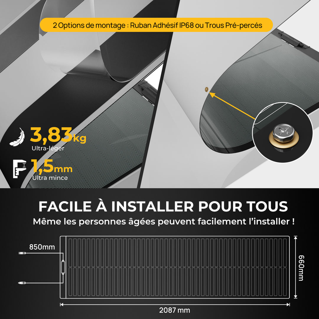 BougeRV Yuma 200W CIGS Panneau solaire 360° Modules solaires flexibles (ruban adhésif)