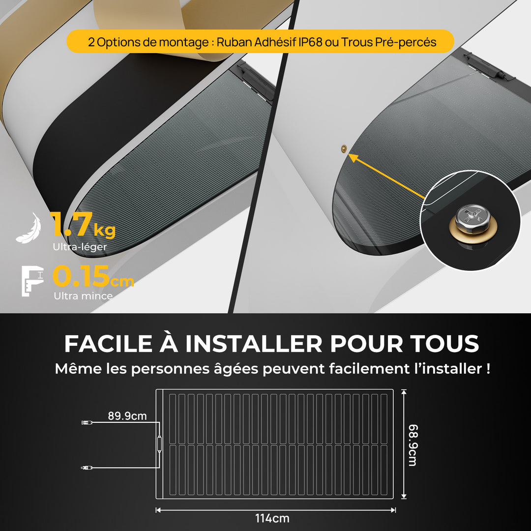 BougeRV Yuma 100 W CIGS Panneau solaire Module solaire flexible à 360° (pré-percé)