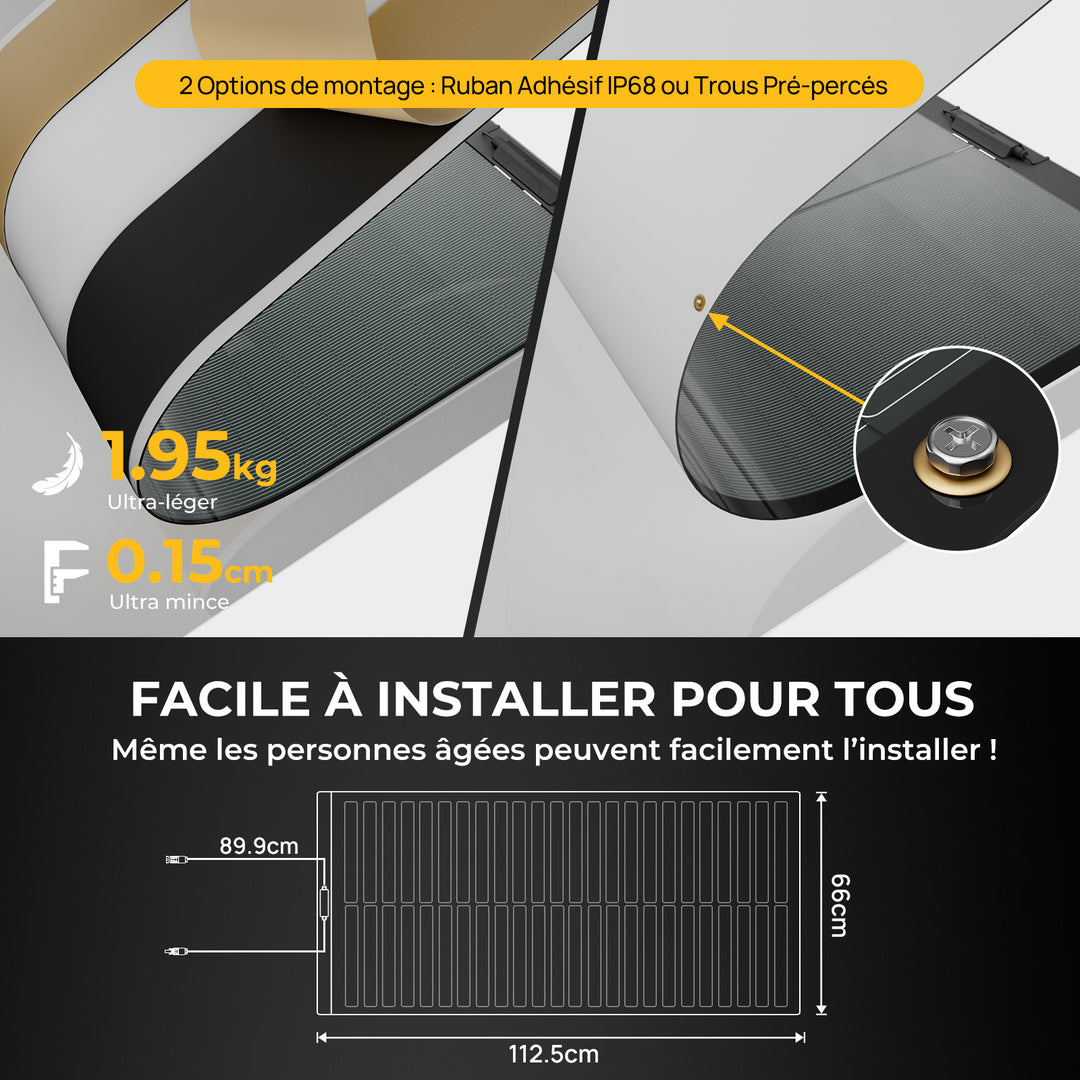 BougeRV Yuma 100W CIGS Panneau solaire 360° Modules solaires flexibles (ruban adhésif)