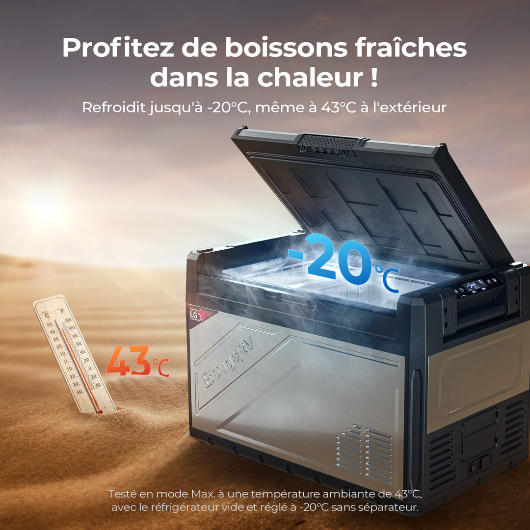 BougeRV Rocky2 52L Glacière à compresseur 12 V à deux zones pour voiture, réfrigérateur portable