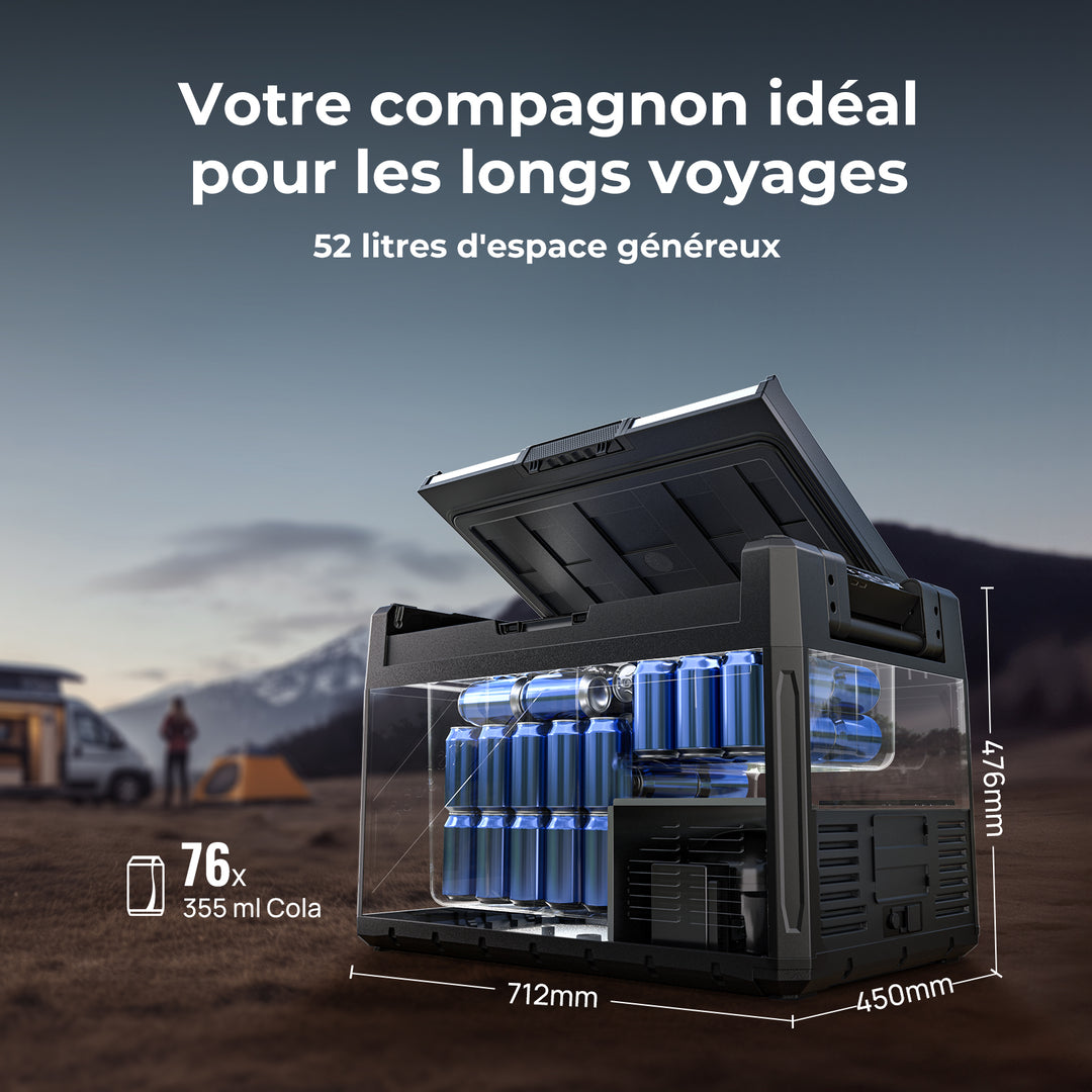 BougeRV Rocky2 52L Glacière à compresseur 12 V à deux zones pour voiture, réfrigérateur portable