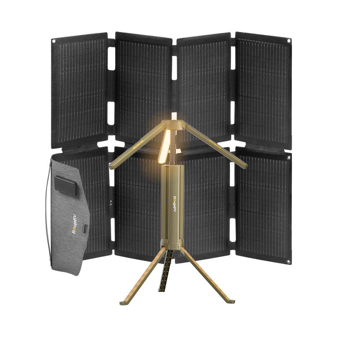 BougeRV Nouvelle lampe de camping portable d'extérieur pliable avec panneau solaire 100 W