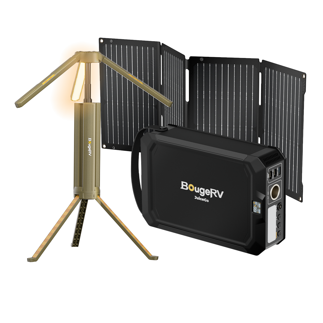 BougeRV Nouvelle lampe de camping portable d'extérieur pliable avec panneau solaire 100 W