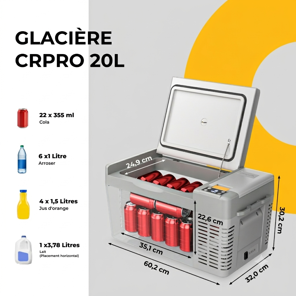 BougeRV CRPRO 20L 12V Réfrigérateur portable pour voiture Blanc