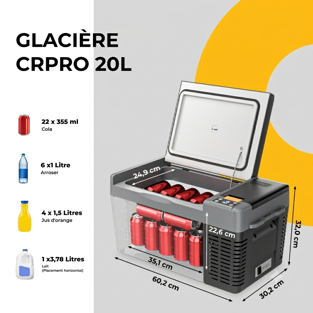 BougeRV CRPRO 20L 12V Réfrigérateur portable pour voiture Noir