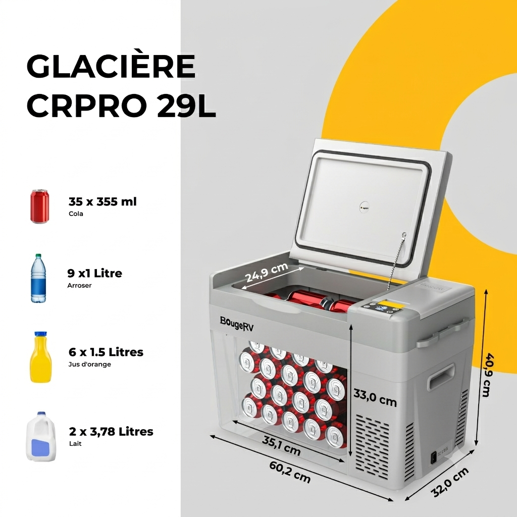 BougeRV CRPRO 29 litres 12V Réfrigérateur portable pour voiture Blanc